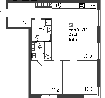 Планировка — Струны, 3-комн., 68 м²