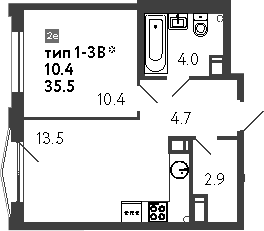 Планировка — Струны, 2-комн., 36 м²