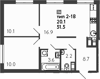 Планировка — Струны, 3-комн., 52 м²