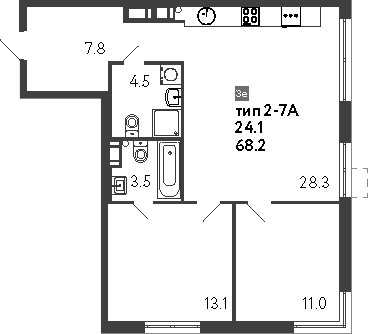 Планировка — Струны, 3-комн., 68 м²