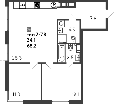 Планировка — Струны, 3-комн., 68 м²