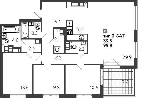 Планировка — Струны, 4-комн., 100 м²