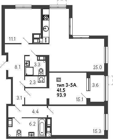 Планировка — Струны, 4-комн., 94 м²