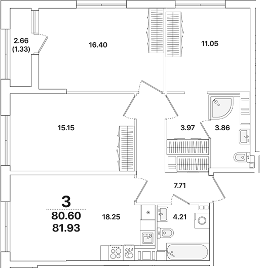 Планировка — Академик, 4-комн., 81 м²