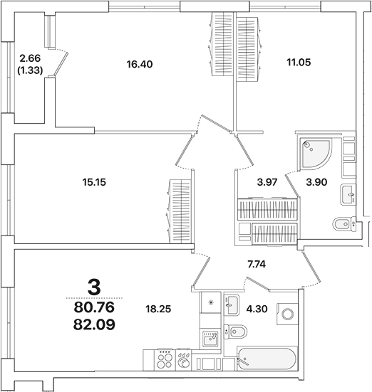 Планировка — Академик, 4-комн., 81 м²