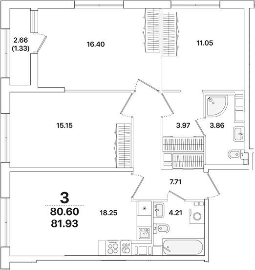 Планировка — Академик, 4-комн., 81 м²
