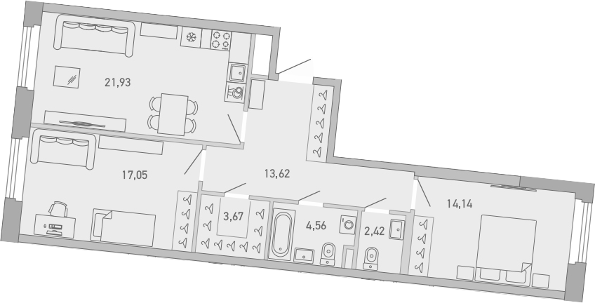 Планировка — Министр, 2-комн., 77 м²