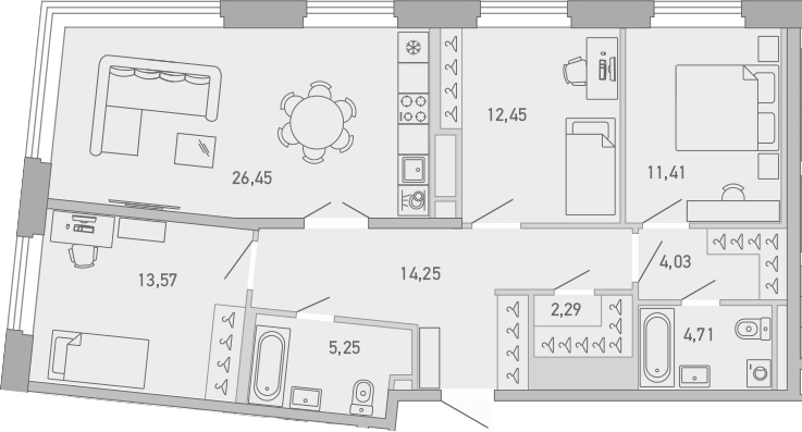 Планировка — Министр, 3-комн., 94 м²
