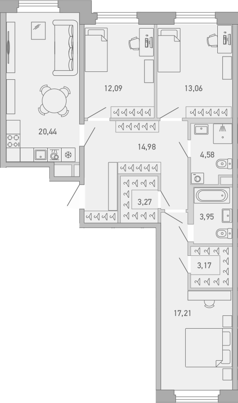 Планировка — Министр, 3-комн., 93 м²
