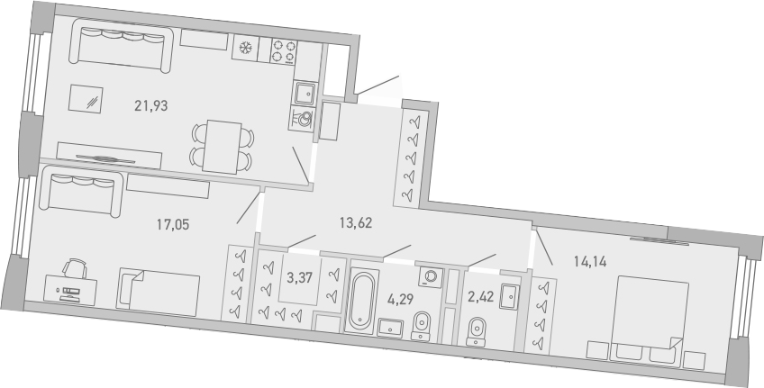 Планировка — Министр, 2-комн., 77 м²