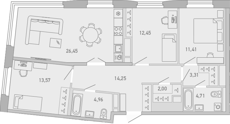Планировка — Министр, 3-комн., 93 м²