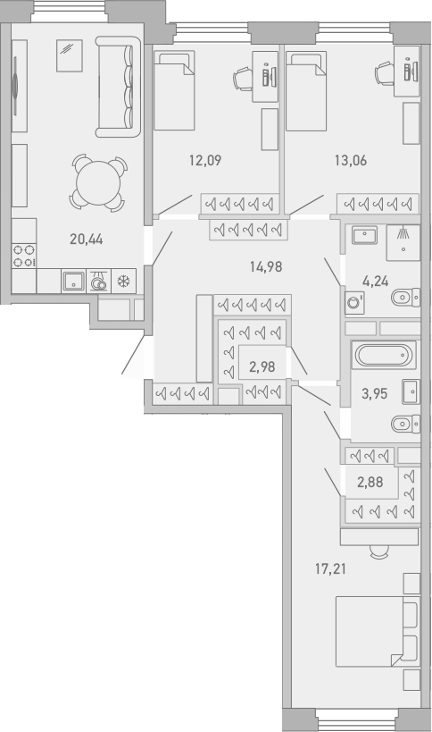 Планировка — Министр, 3-комн., 92 м²