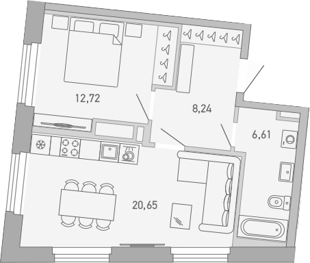 Планировка — Министр, 1-комн., 48 м²