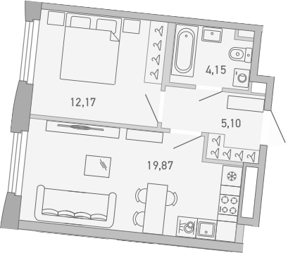 Планировка — Министр, 1-комн., 41 м²