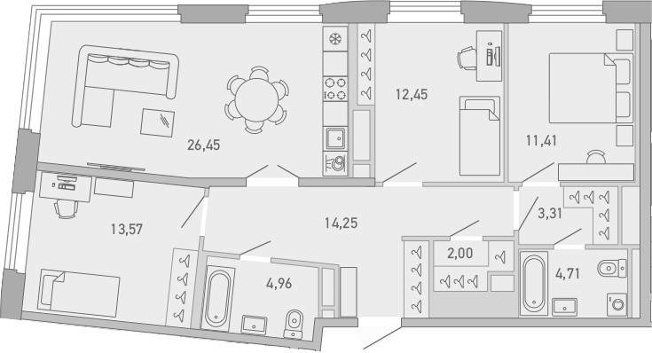 Планировка — Министр, 3-комн., 93 м²
