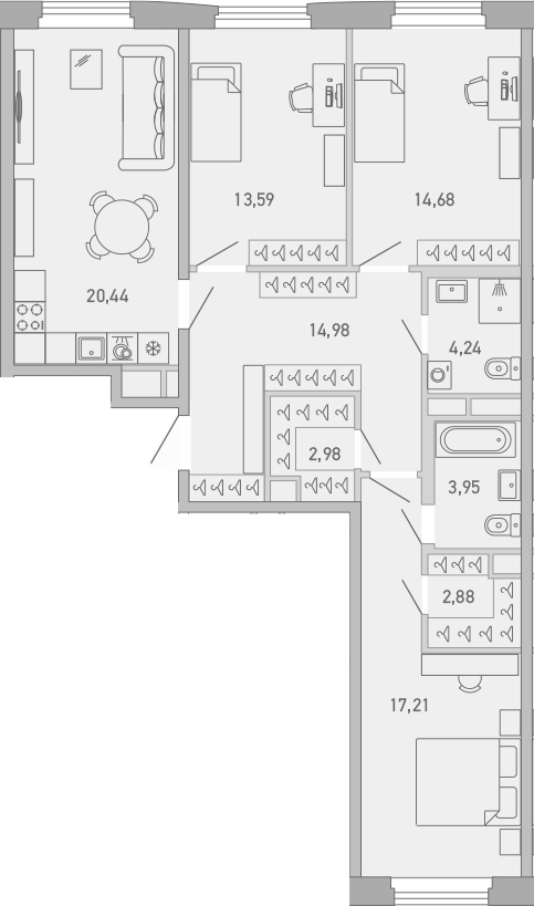 Планировка — Министр, 3-комн., 95 м²