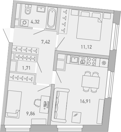 Планировка — Министр, 2-комн., 51 м²