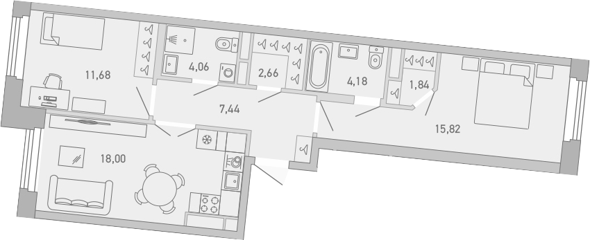 Планировка — Министр, 2-комн., 66 м²