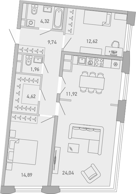 Планировка — Министр, 3-комн., 84 м²