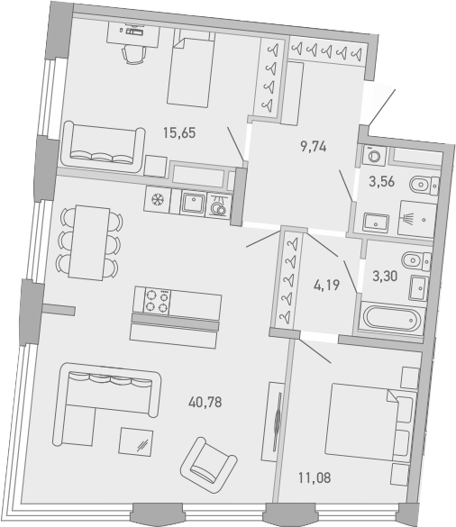 Планировка — Министр, 2-комн., 88 м²