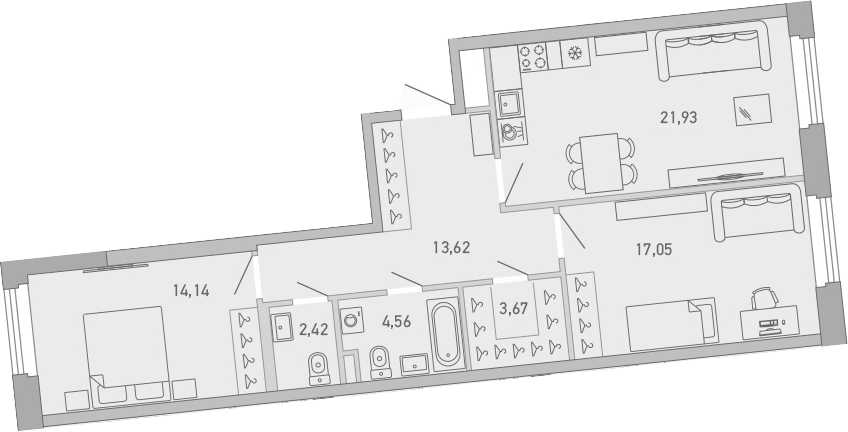 Планировка — Министр, 2-комн., 77 м²