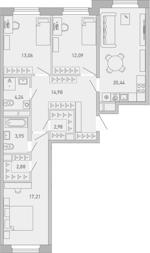 Планировка — Министр, 3-комн., 92 м²