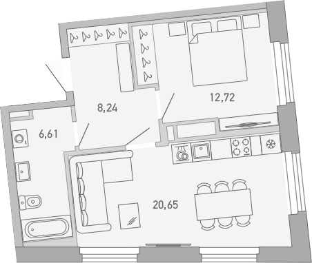 Планировка — Министр, 1-комн., 48 м²