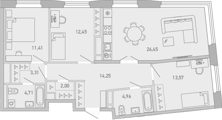 Планировка — Министр, 3-комн., 93 м²