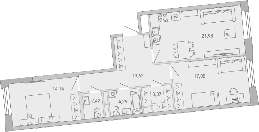 Планировка — Министр, 2-комн., 77 м²