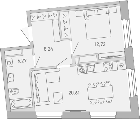 Планировка — Министр, 1-комн., 48 м²