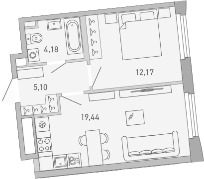 Планировка — Министр, 1-комн., 41 м²