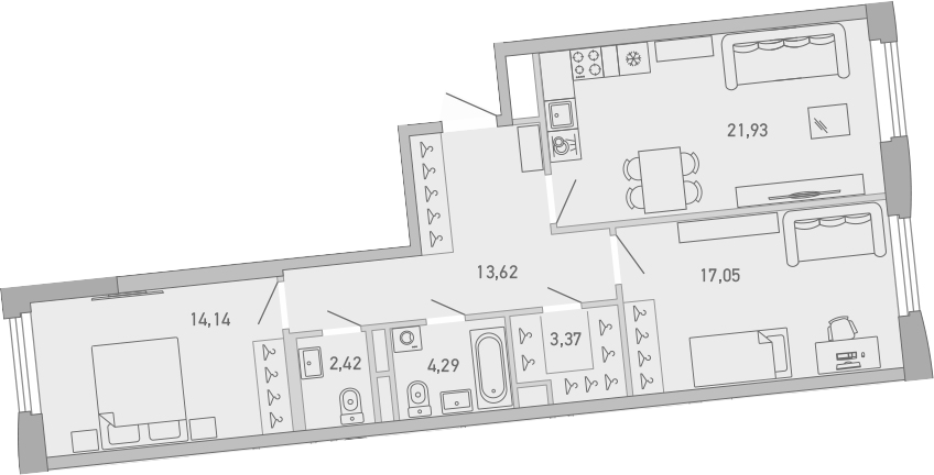 Планировка — Министр, 2-комн., 77 м²