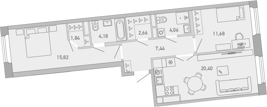 Планировка — Министр, 2-комн., 68 м²