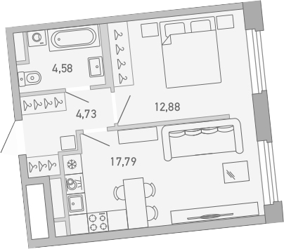 Планировка — Министр, 1-комн., 40 м²