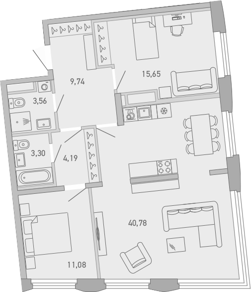 Планировка — Министр, 2-комн., 88 м²