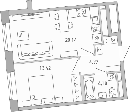 Планировка — Министр, 1-комн., 43 м²