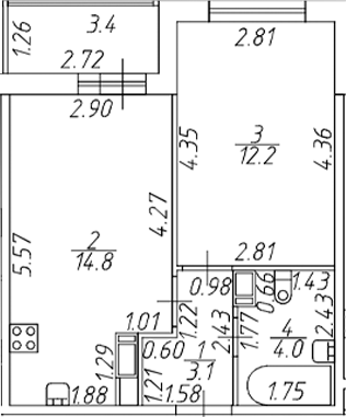 Планировка — Полис ЛАВрики, 2-комн., 34 м²