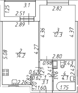 Планировка — Полис ЛАВрики, 2-комн., 34 м²