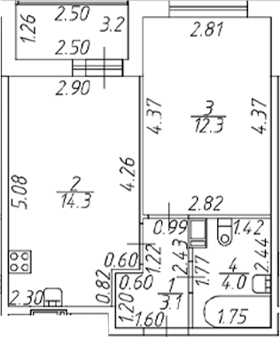 Планировка — Полис ЛАВрики, 2-комн., 34 м²
