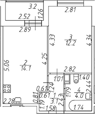 Планировка — Полис ЛАВрики, 2-комн., 33 м²