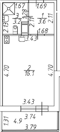 Планировка — Полис ЛАВрики, Студия, 23 м²
