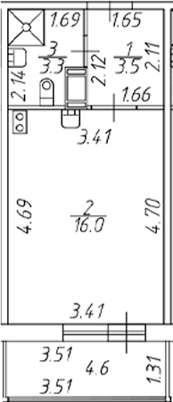 Планировка — Полис ЛАВрики, Студия, 23 м²