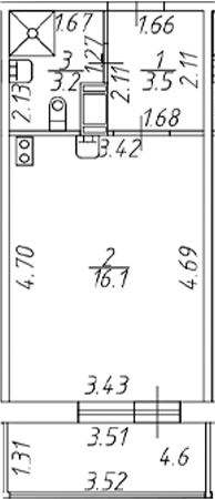 Планировка — Полис ЛАВрики, Студия, 23 м²