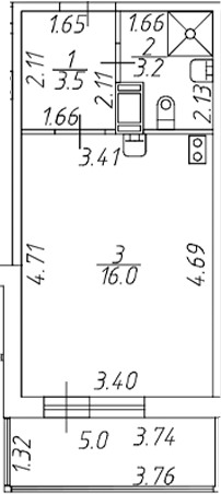 Планировка — Полис ЛАВрики, Студия, 23 м²