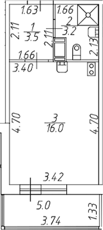 Планировка — Полис ЛАВрики, Студия, 23 м²