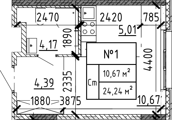 Планировка — Аннино Сити, Студия, 24 м²