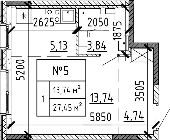 Планировка — Аннино Сити, Студия, 27 м²