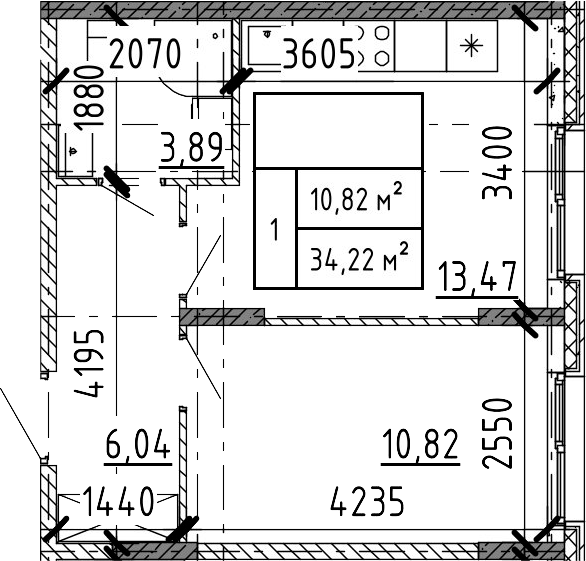 Планировка — Аннино Сити, 2-комн., 34 м²