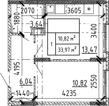 Планировка — Аннино Сити, 2-комн., 34 м²