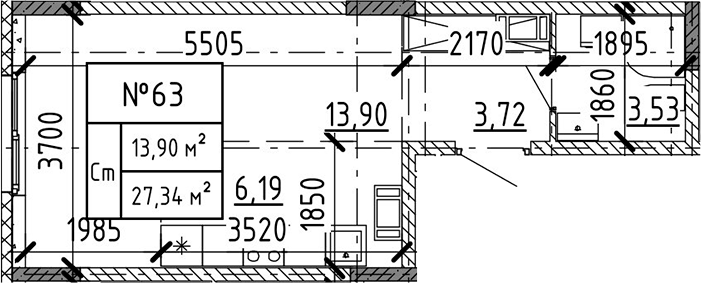Планировка — Аннино Сити, Студия, 27 м²